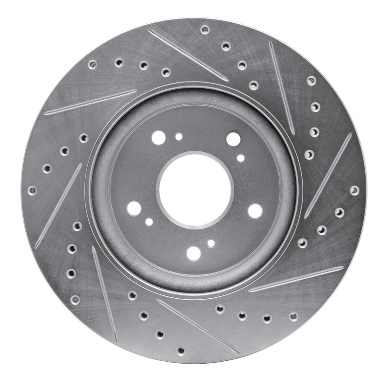 Acura RDX Brake Rotor (1) - Front Left - R1 Concepts - Drilled & Slotted - Silver - `07-`16